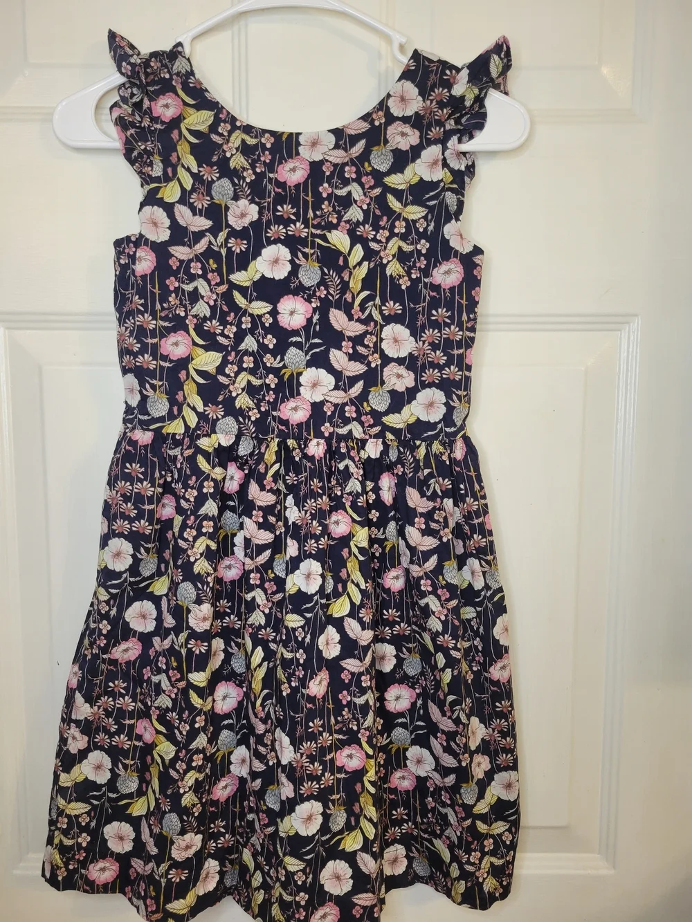 Gap Kids Navy Floral Ruffle Sleeve Dress.